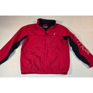 Nautica Youth Windbreaker Jacket Red Black Hooded Sailing 10/12